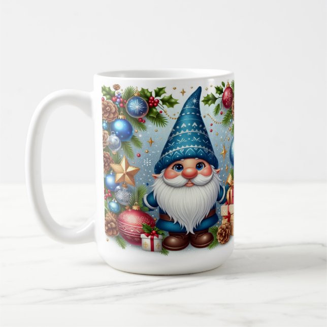 Taza De Café Gnomo de Navidad con decoraciones festivas alegres (Izquierda)