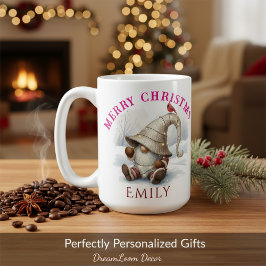 Taza De Café Gnomo de Navidad Personalizado Acuarela