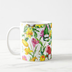 Taza De Café gnomos escandinavos: acuarela floral de primavera.