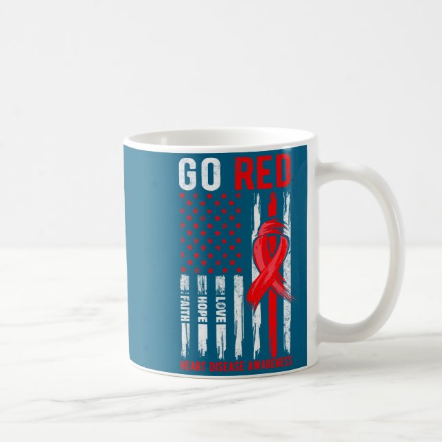Taza De Café Go Red Heart Disease Suprt Flag - Heart Disease Aw (Derecha)