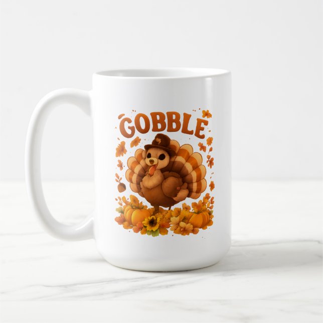 Taza De Café Gobble Turkey Cute Thanksgiving Fall Quote (Izquierda)