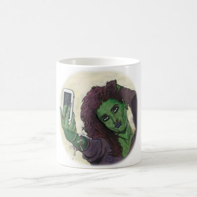 Taza De Café Goblin Chica Phone Selfie Fantasy Art Coffee Cup (Centro)