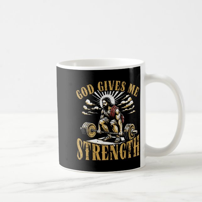 Taza De Café God Gives Me Strength Christian Gym Workout Motiva (Derecha)