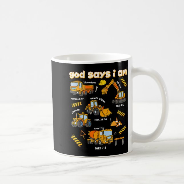 Taza De Café God Says I Am Christian Bible Verses Boys Construc (Derecha)