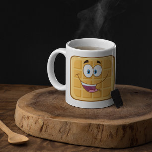 Taza De Café Gofre Feliz Kawaii Desayuno De Comida Sonriente