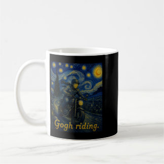 Taza De Café Gogh Montando Motocicleta Divertido Artista Cielo 
