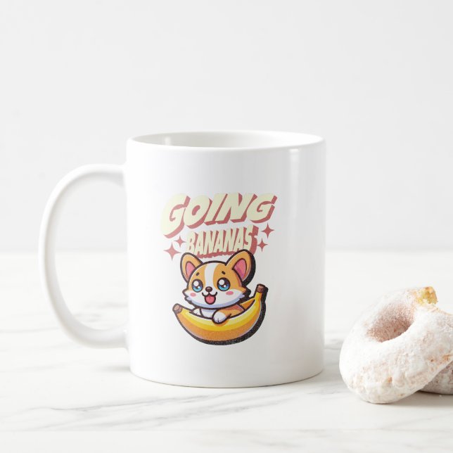 Taza De Café Going Bananas Funny Cute Corgi (Con donut)