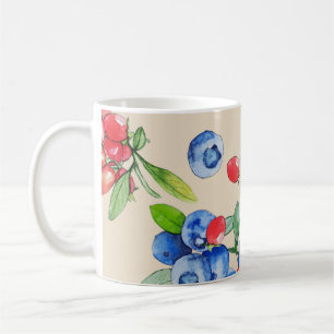 Taza De Café Goji, arándano azul: patrón de ilustracion acuátic