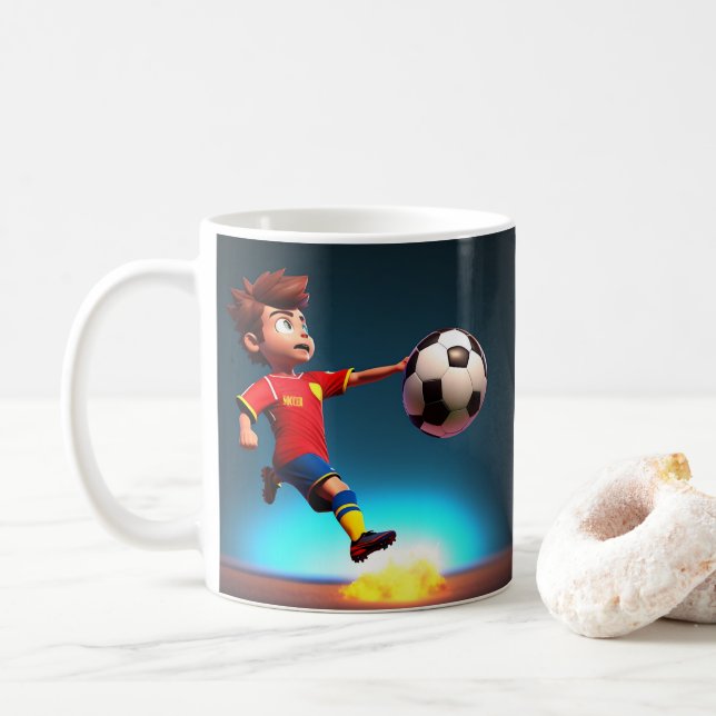 Taza De Café "Gol Bound: La patada perfecta del niño animado" (Con donut)