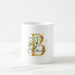 Taza De Café Gold B Name Green Leaves<br><div class="desc">Gold B Name Green Leaves</div>