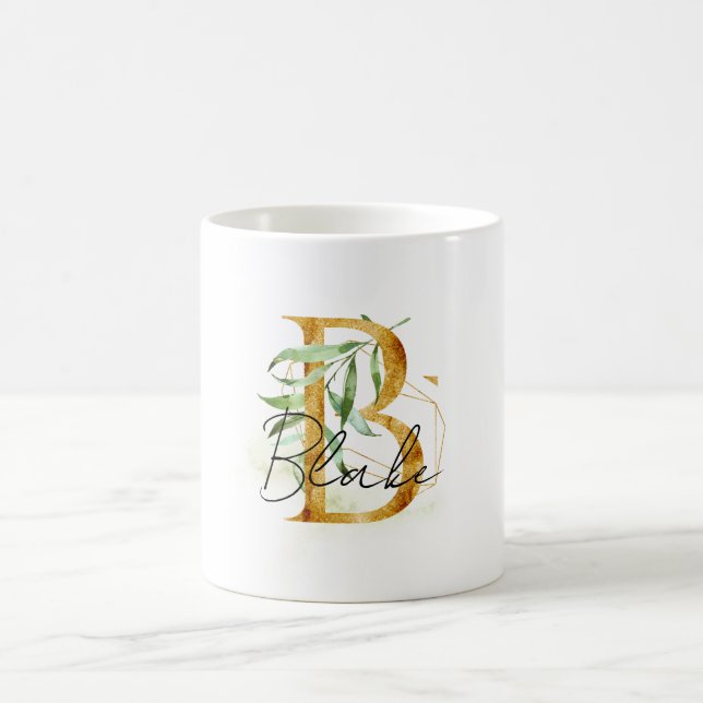 Taza De Café Gold B Name Green Leaves (Centro)
