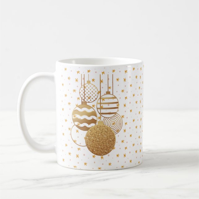 Taza De Café Gold baubles and stars on a white background (Izquierda)
