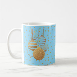 Taza De Café Gold baubles and stars on an ice blue background