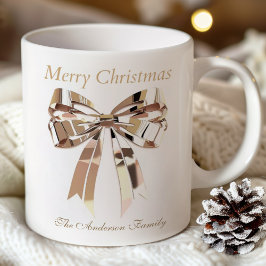 Taza De Café Gold Christmas Bow Mug | Custom Name