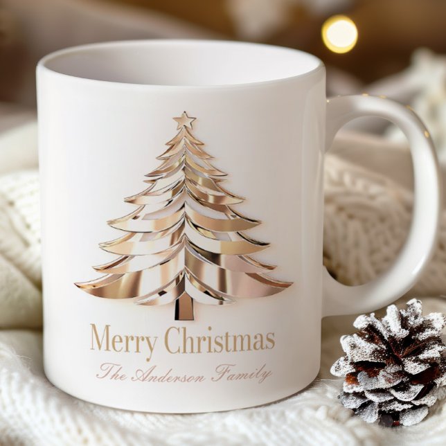 Taza De Café Gold Christmas Tree Mug | Custom Name (Subido por el creador)