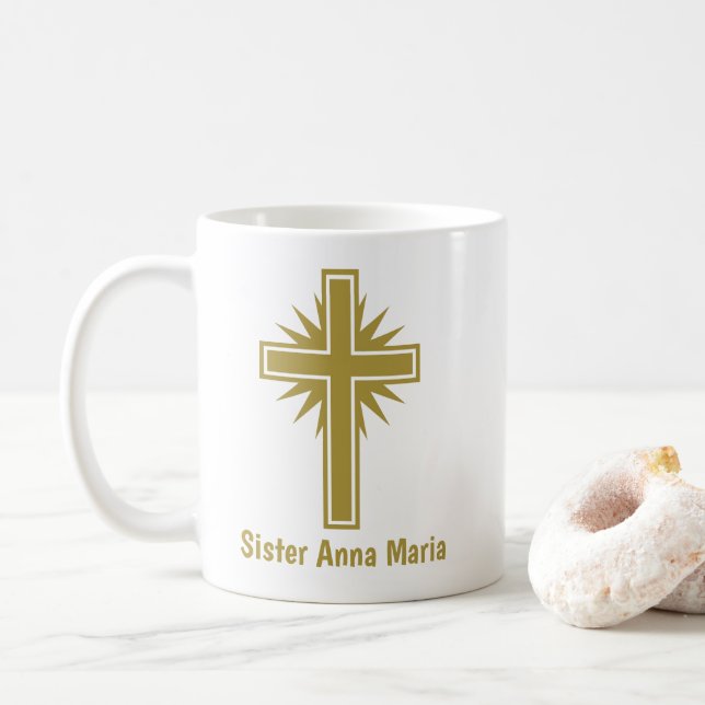 Taza De Café Gold Cross Religious Teacher Mug Personalized (Con donut)
