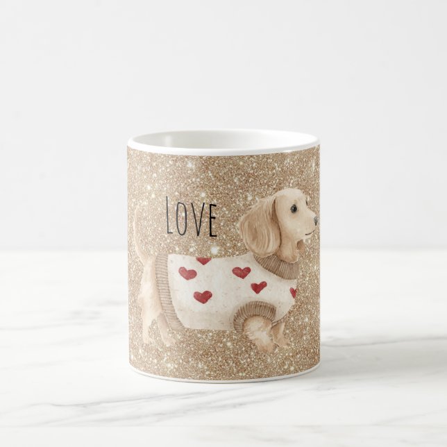 Taza De Café Gold Glitter Dog Hearts Sweater (Centro)