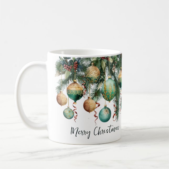 Taza De Café Gold Green Christmas Ornaments (Izquierda)
