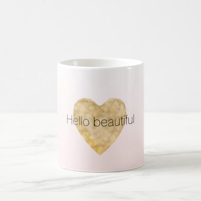 Taza De Café Gold Heart Rubor Pink Ombre Hola hermosa (Centro)