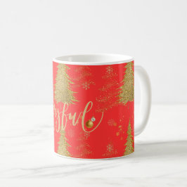 Taza De Café Gold JOYFUL on Red Christmas