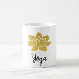Taza De Café *~* Gold Lotus Yoga Golden Lotus White