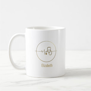 Taza De Café Gold Medical Stethoscope Heartbeat Nombre personal