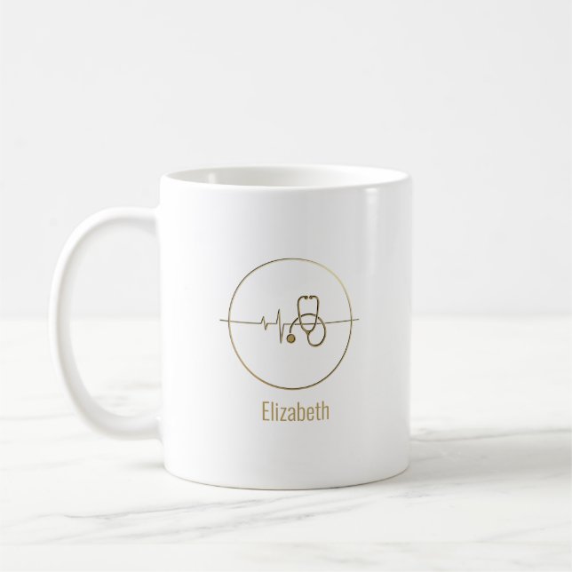 Taza De Café Gold Medical Stethoscope Heartbeat Nombre personal (Izquierda)