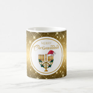 Taza De Café Gold Menorah Merry Chrismukkah Hanukkah