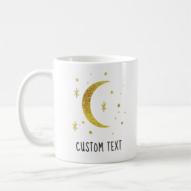 Taza De Café Gold Moon & Stars Custom Text Celestial  (Izquierda)