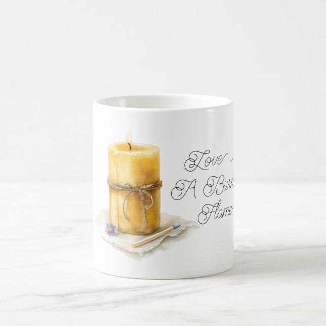 Taza De Café Gold Yellow Candle Blue Flower Love Burning Flame (Centro)