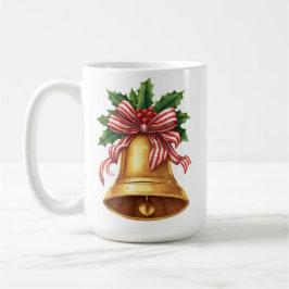 Taza De Café Golden Christmas Bell Holly and Stripe Bow