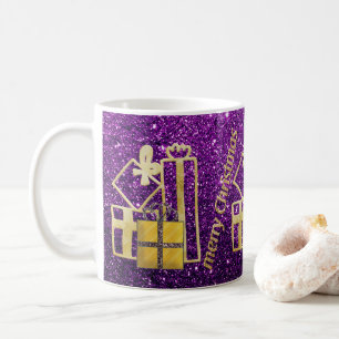 Taza De Café Golden Christmas presenta al Purpurina Purple Faux
