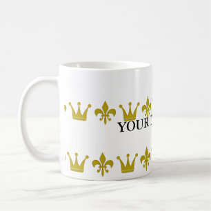 Taza De Café Golden Crown & Lily Border + tu texto y backgr.