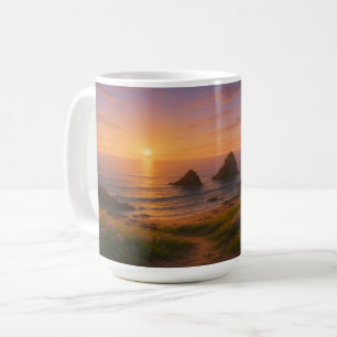 Taza De Café Golden Drift: Atardecer sobre la ensenada de flore