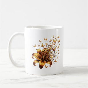 Taza De Café Golden Flor Mariposas Explosion Butterfly Flower