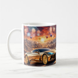 Taza De Café golden luxury car in a desert landscape