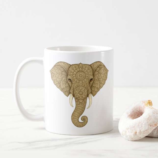 Taza De Café Golden Mandala Elephant Boho - Graphic Art Tea (Con donut)