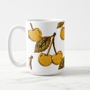 Taza De Café Golden Metallic Cherries Pattern