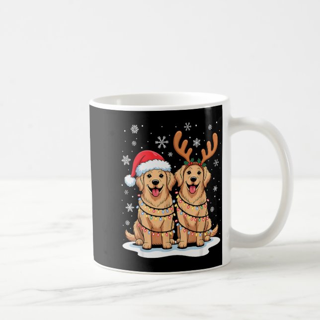 Taza De Café Golden Retriever Christmas Santa Hat Reindeer Ligh (Derecha)