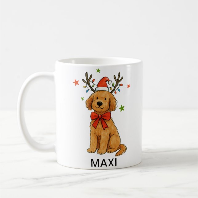 Taza De Café Golden Retriever Dog Festive Christmas (Izquierda)