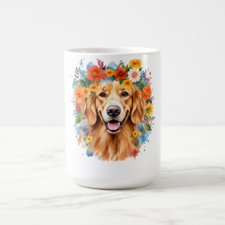 Taza De Café Golden Retriever Flower Crown Watercolor