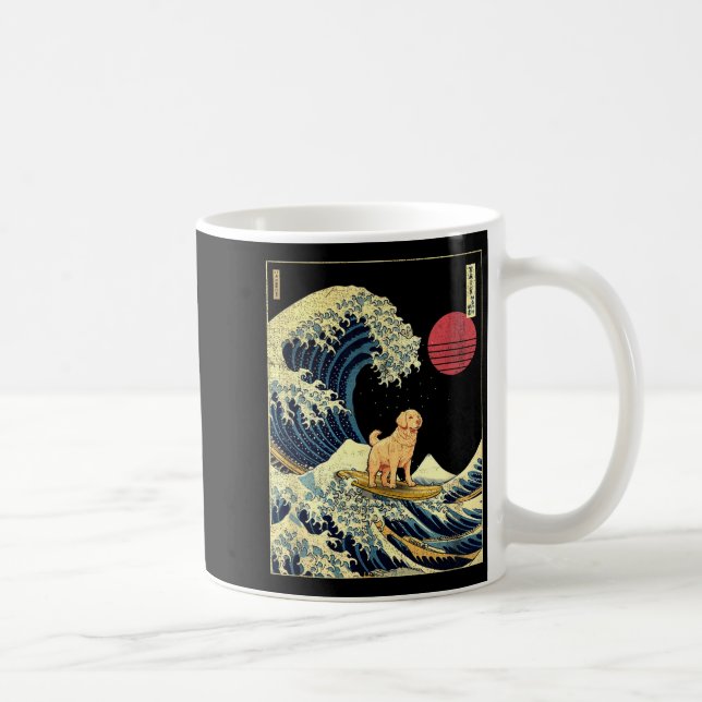 Taza De Café Golden Retriever Japanese Kanagawa Wave Funny Surf (Derecha)