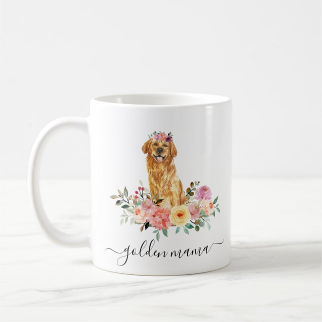 Taza De Café Golden Retriever Mom Floral  (Izquierda)