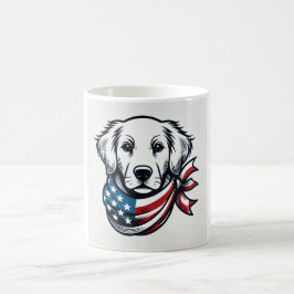 Taza De Café Golden Retriever Mug with American Flag Scarf