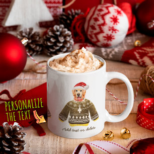 Taza De Café Golden Retriever Navidad con suéter feo perro