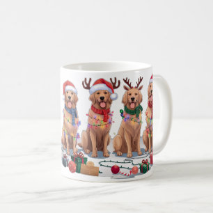 Taza De Café Golden Retriever Santa hat antlers Navidades elefa