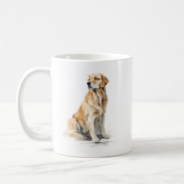 Taza De Café Golden Retriever Watercolor Art (Izquierda)