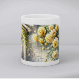 Taza De Café Golden Roses on Rustic Stone Cottage Wall