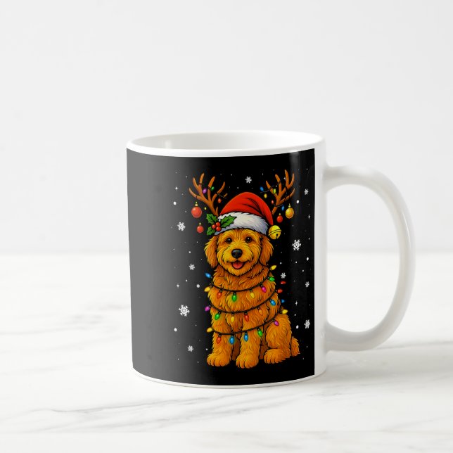 Taza De Café Goldendoodle Christmas Tee Reindeer Christmas Ligh (Derecha)