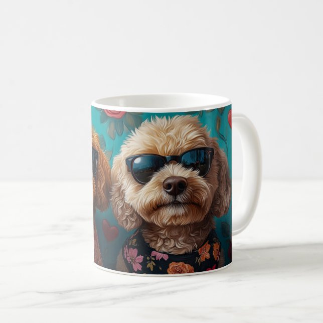Taza De Café Goldendoodle con El día de San Valentín de Rosas d (Anverso derecho)